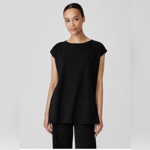 Eileen Fisher Black Tunic Style Top With Side Zippers Medium Organic Cotton